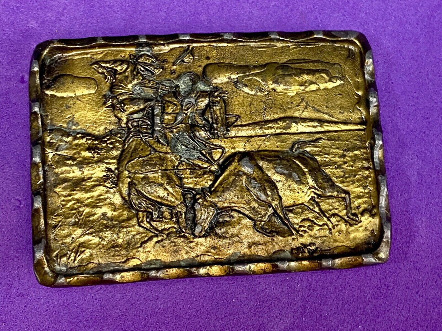 Vintage 1975 ADEZY 3-D Cowboy Western Rodeo Ranch Brass Belt Buckle