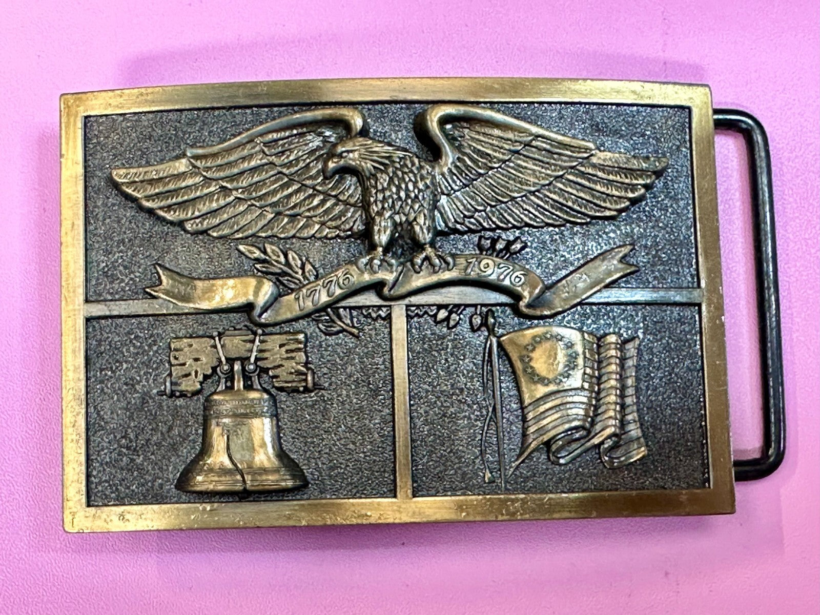 American Heritage Symbol Bicentennial Eagle Bell State Flag Belt Buckle