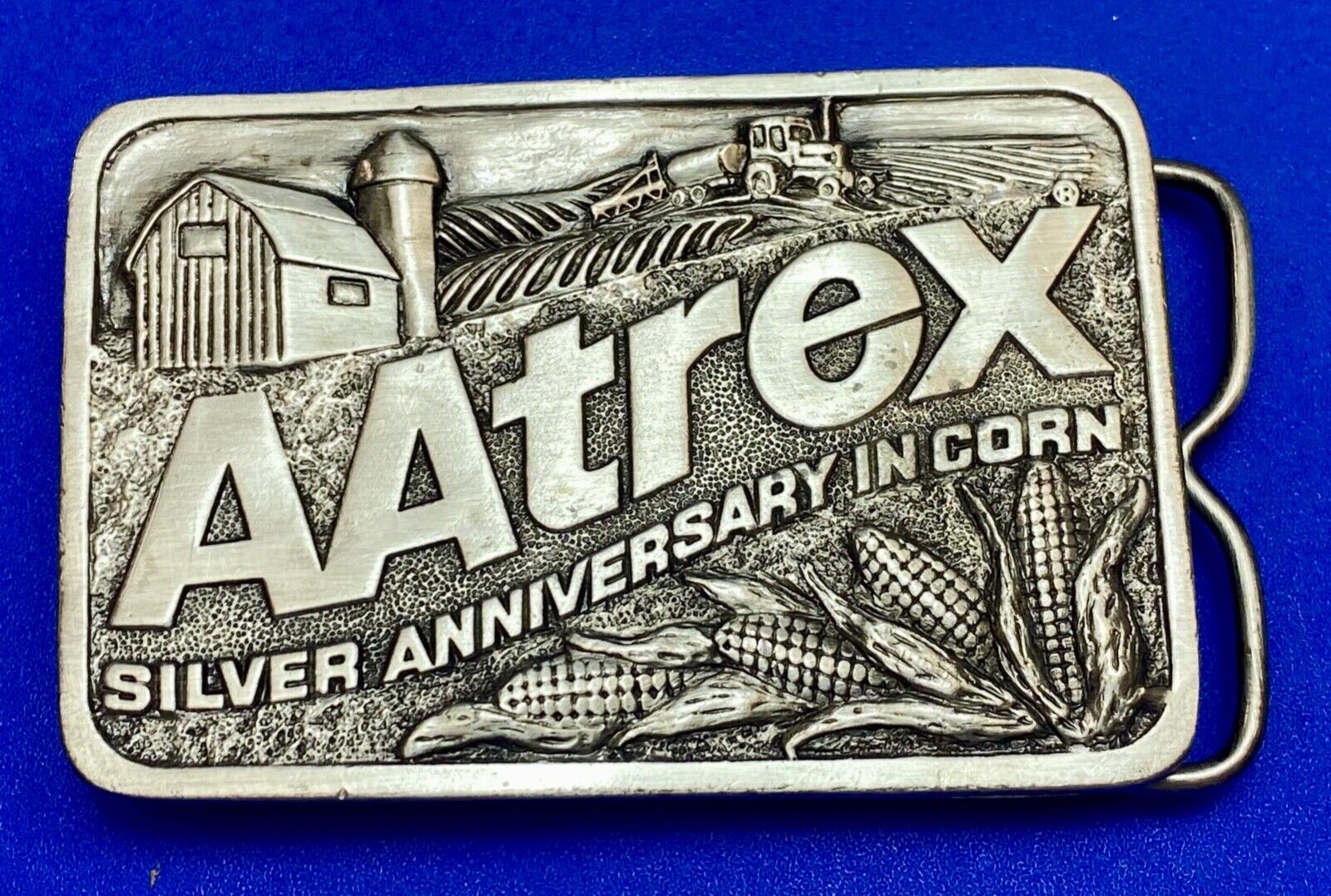 AAtrex Silver Anniversary in Corn Belt Buckle 3.5" Herbicide Farming Farm Barn