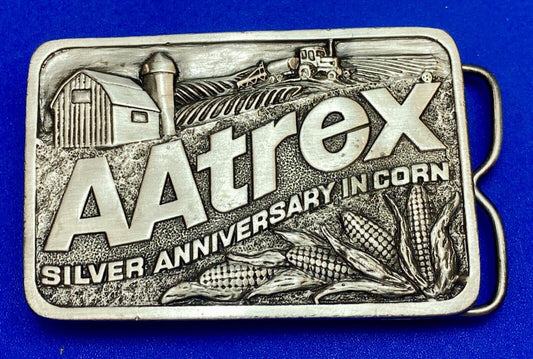 AAtrex Silver Anniversary in Corn Belt Buckle 3.5" Herbicide Farming Farm Barn