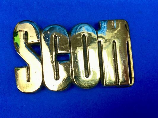 Vintage 70'S Baron Buckle Co    Scott     Cut-Out Name Belt Buckle - Solid Brass