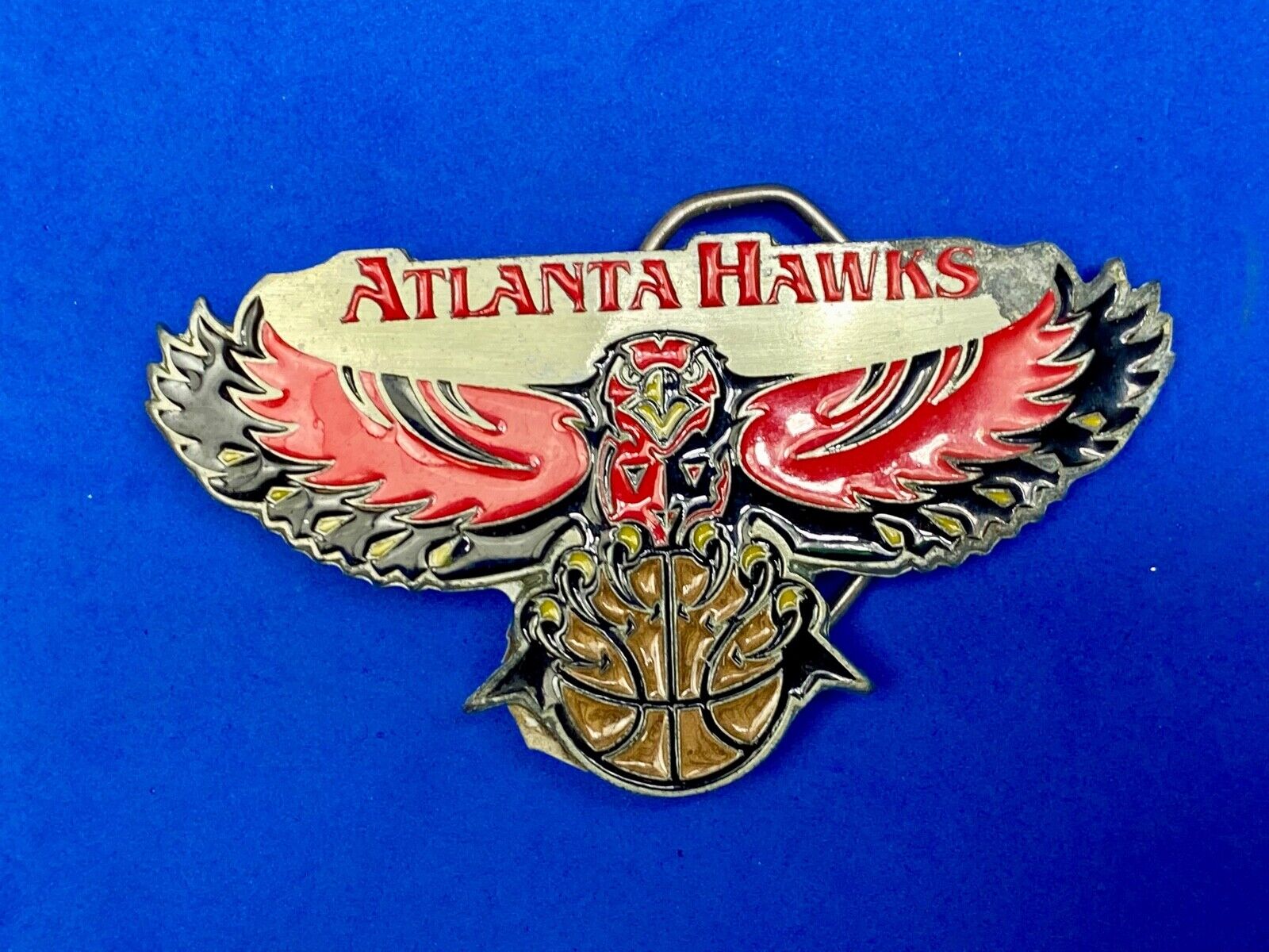 ATLANTA HAWKS LOGO CUT OUT NBA basketball FAN! BELT BUCKLE - some damage 