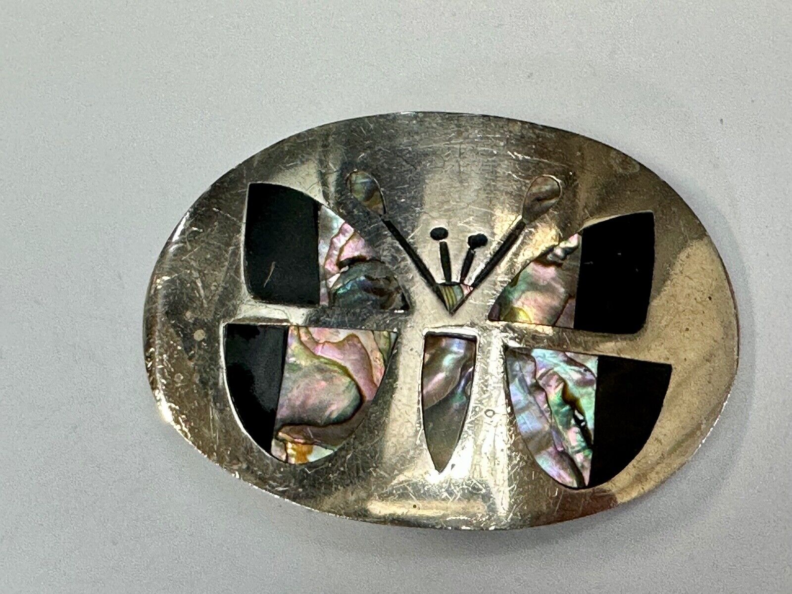 Abalone Shell Butterfly - Gorgeous vintage raised sterling silver?  belt buckle