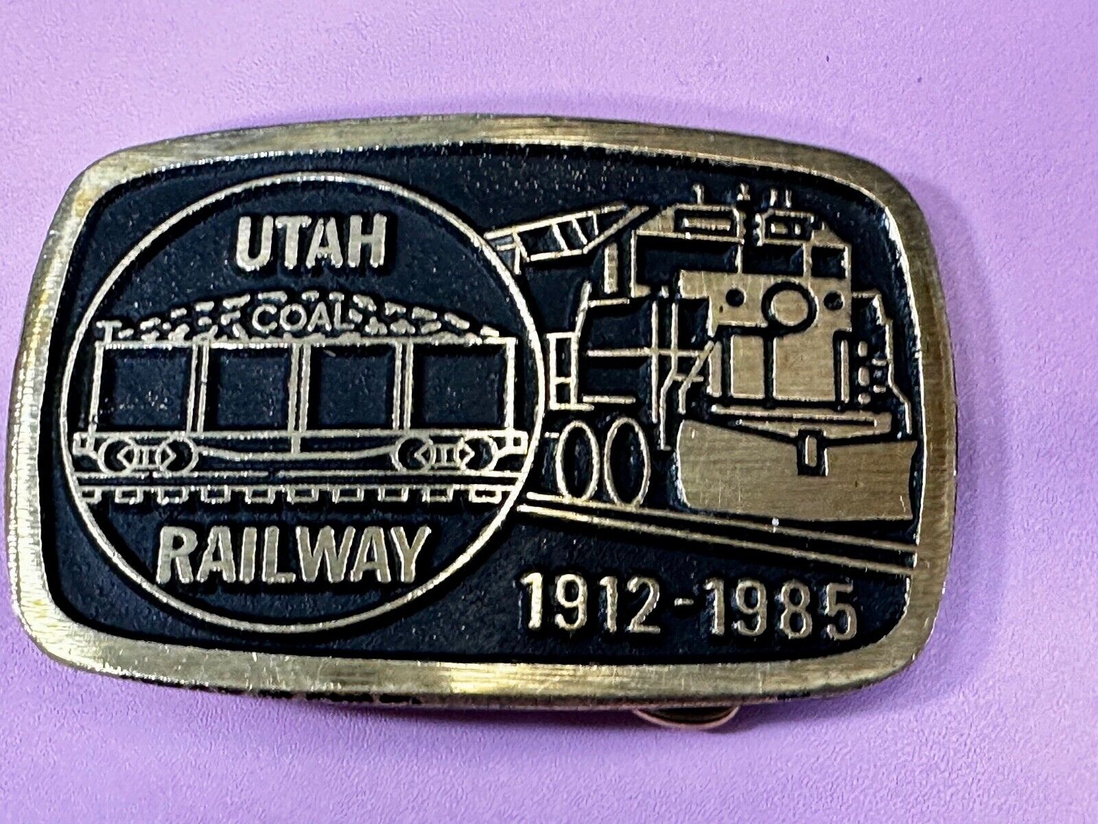 UTAH Railway Train Commemorative Solid Brass VTG 1985 Belt Buckle by DynaBuckle