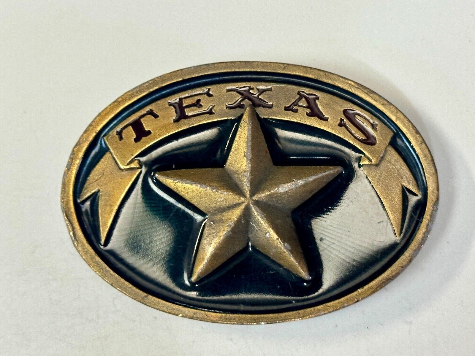 Vintage 1979 Texas Star Retro Style belt buckle by Bergamot Brass Works
