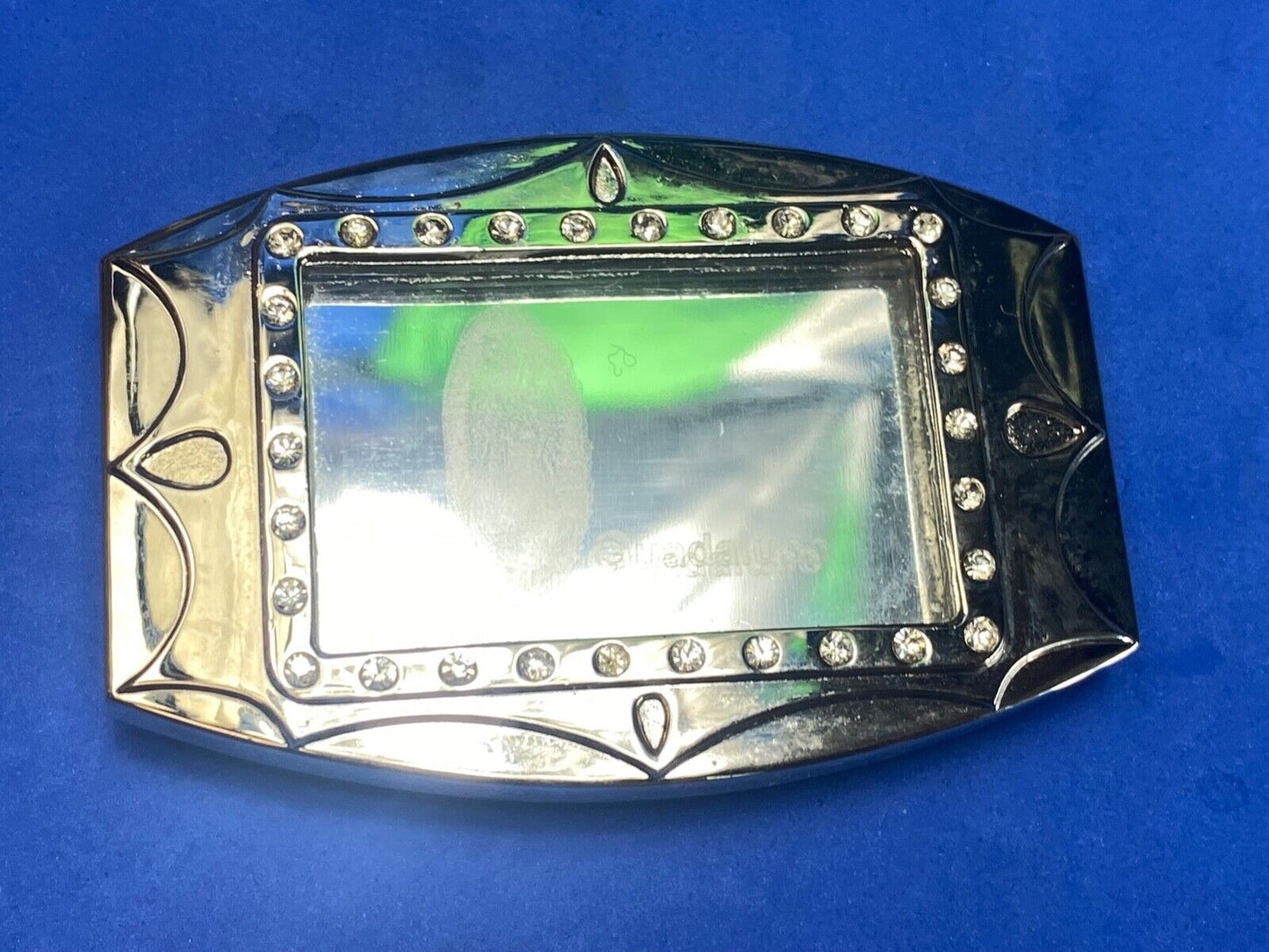 unique Mirrored Guadalupe with rhinestones silver color Hologram belt buckle