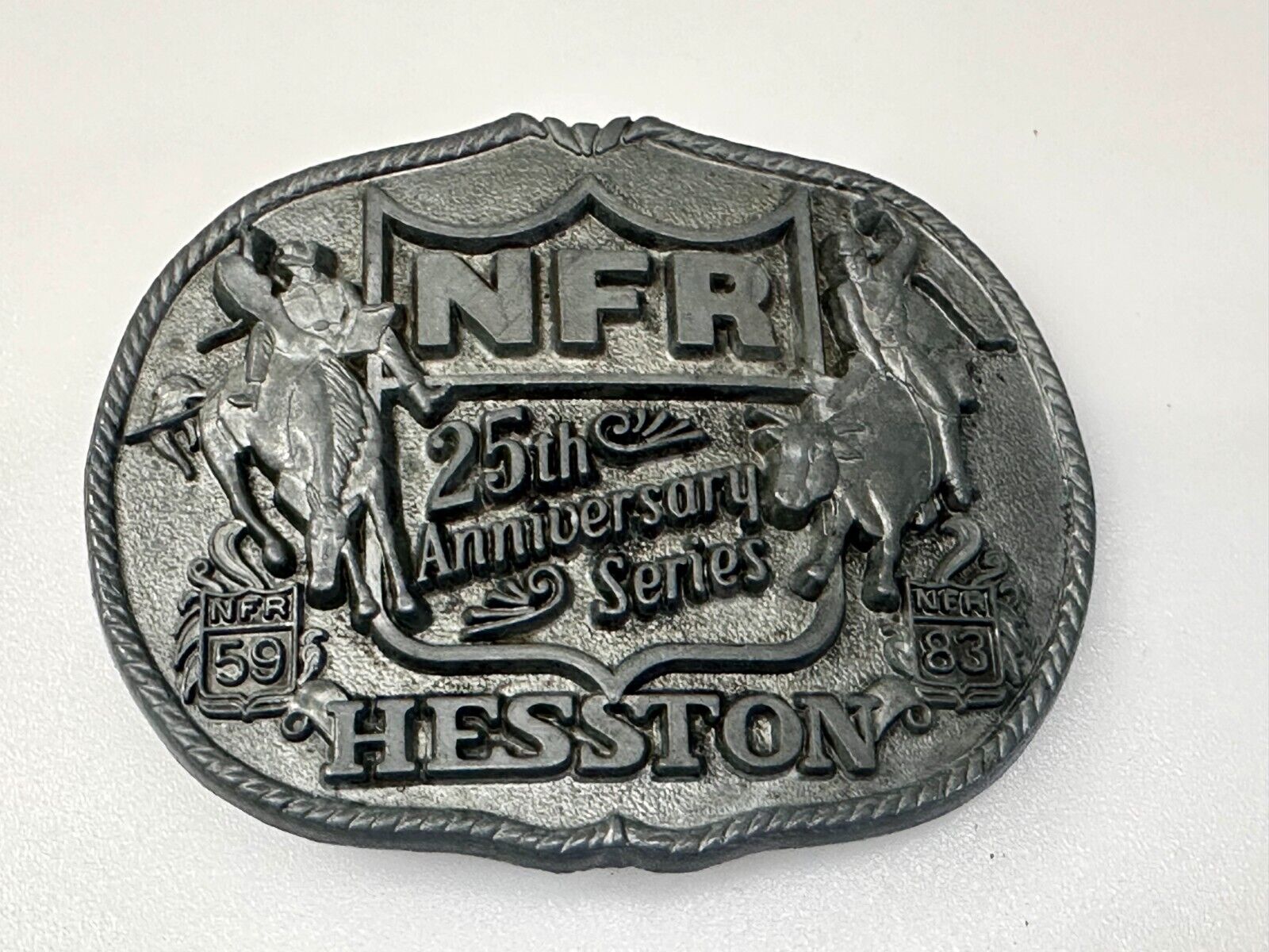 1983 25th Anniversary Hesston NFR National Finals Rodeo Western Belt Buckle