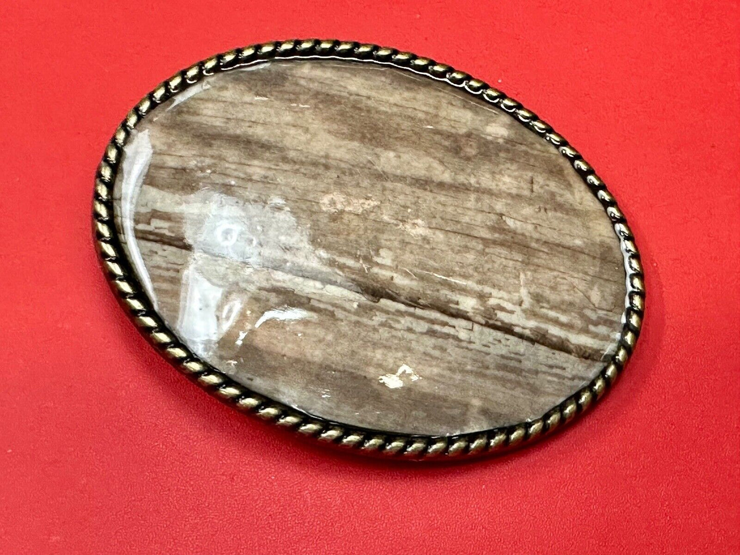 Vintage Faux Wood Grain Oval Belt Buckle By Ivan