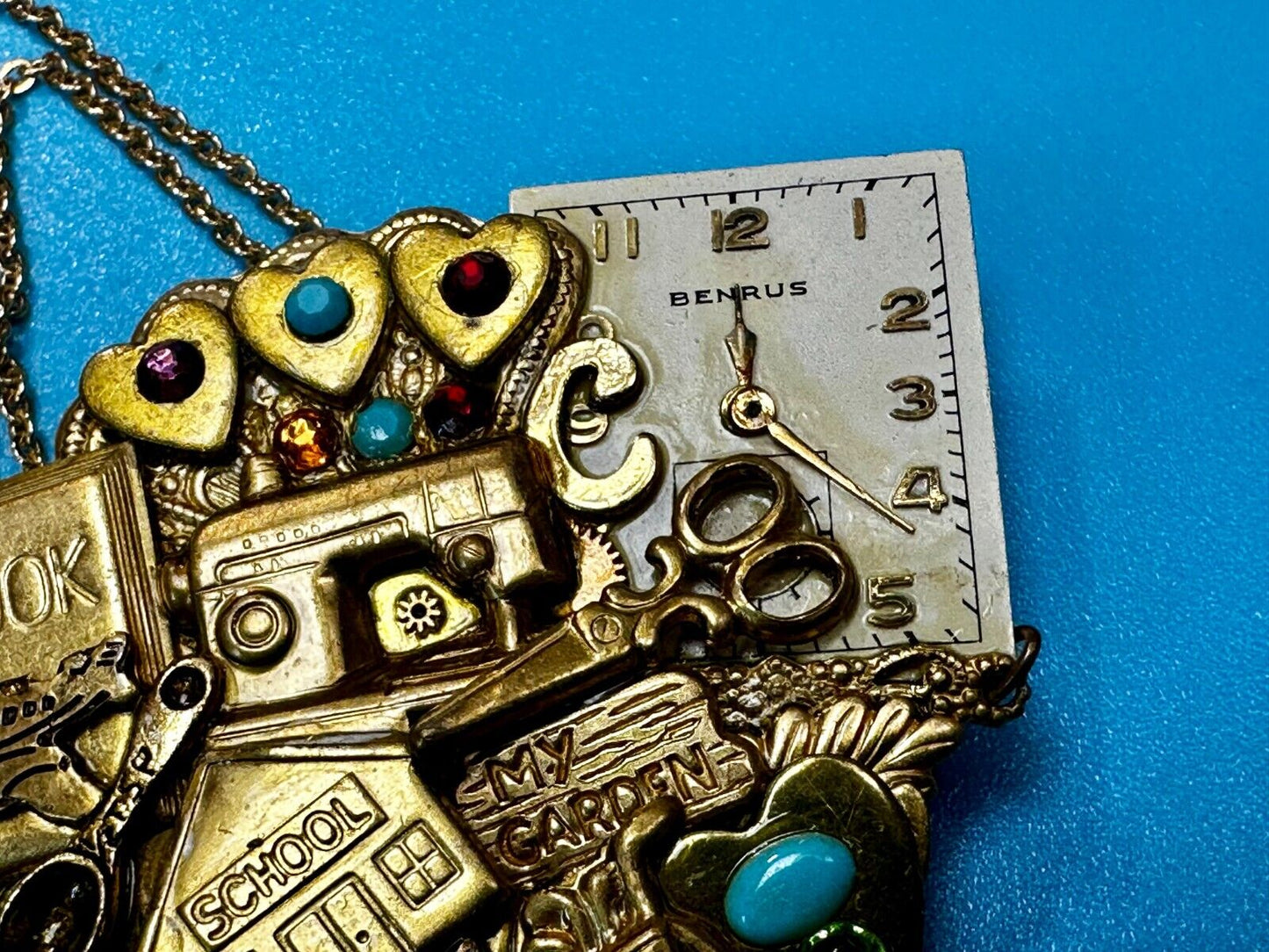 Teacher School Book My Garden Artisan Chain Charm Gold Tone Brooch Pin 2006