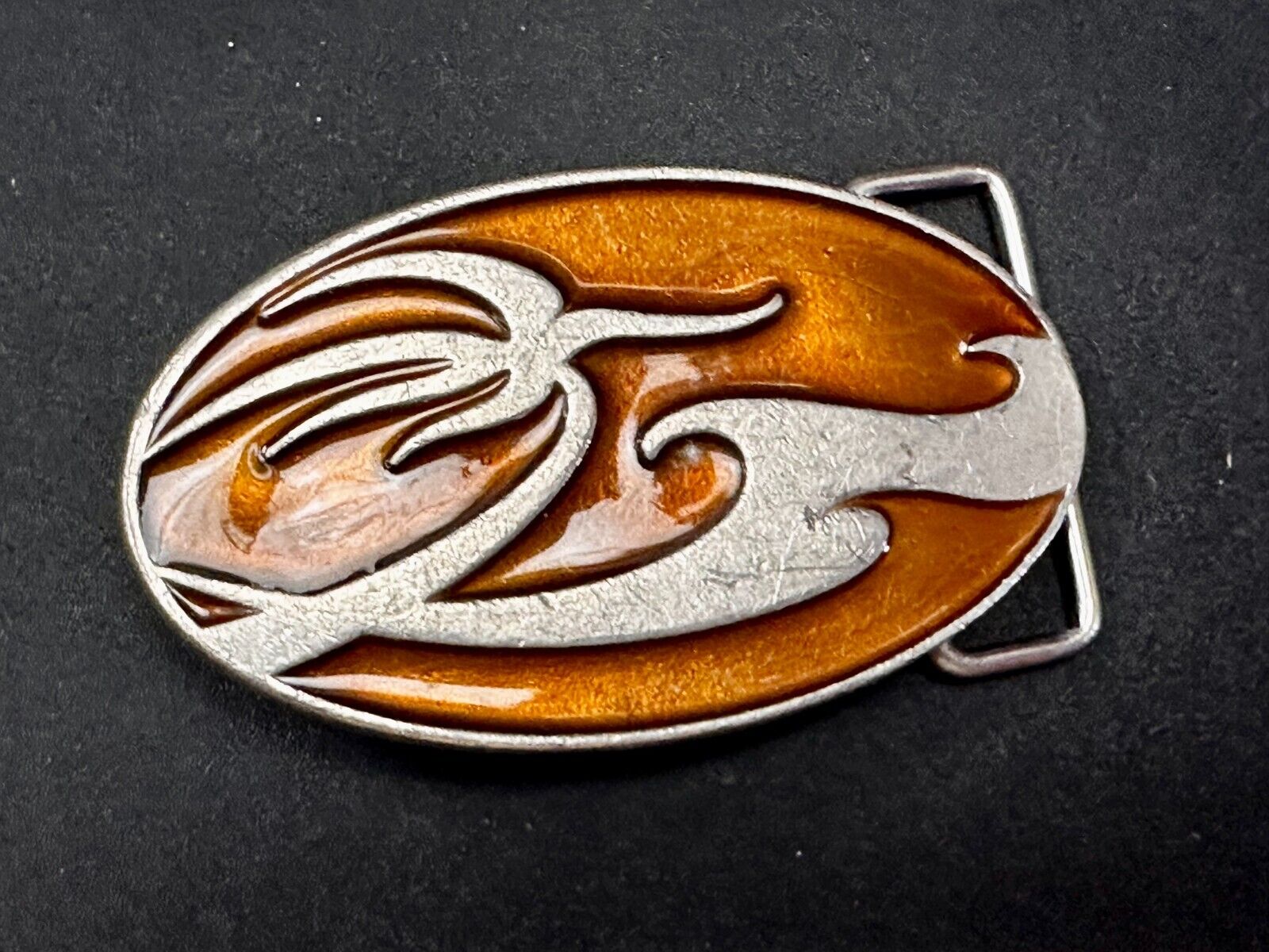 Abstract Pattern Orange Enameled Oval Vintage Fashion Belt Buckle