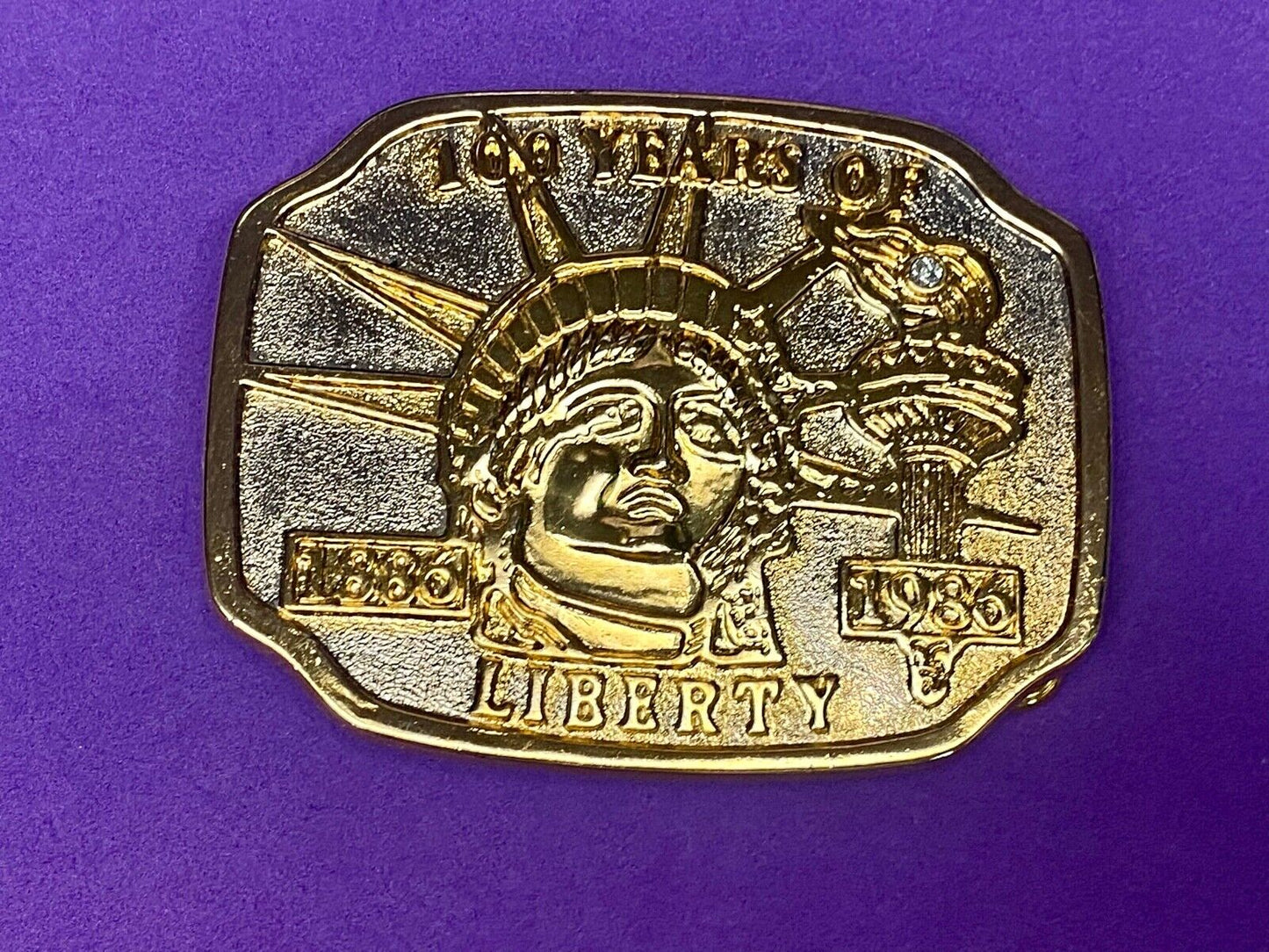  100 Years Of Liberty 1986 Belt Buckle Gold And Silver Color Lady Statue Torch 