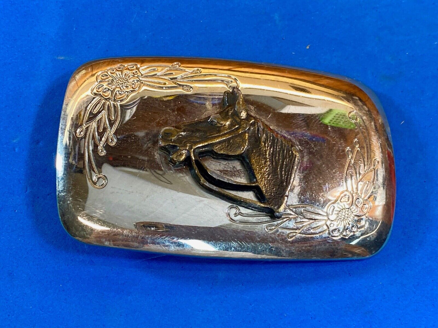 Usa Made Two Toned Horse Head Bust Mirrored Belt Buckle 