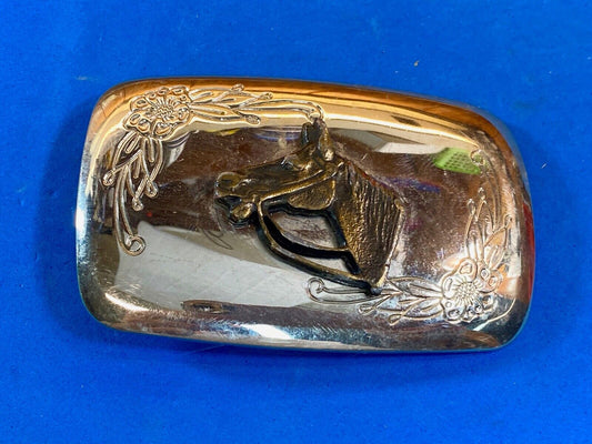 Usa Made Two Toned Horse Head Bust Mirrored Belt Buckle 