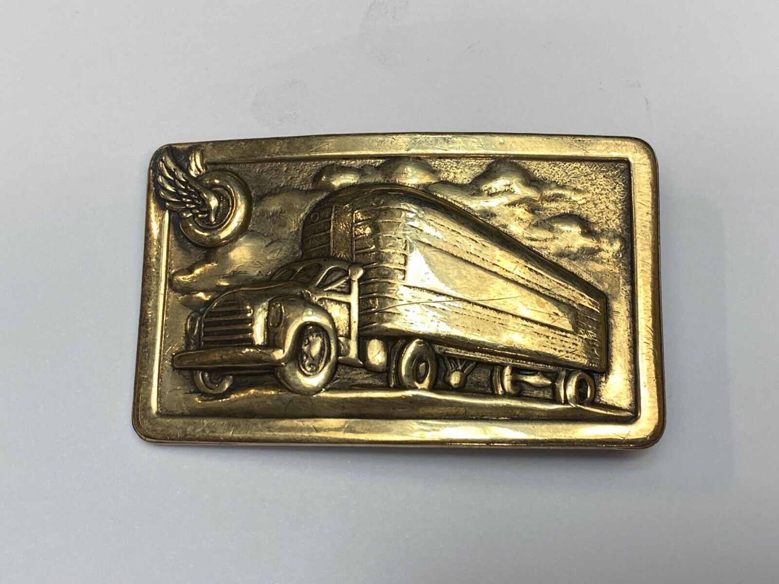 Tire Wing Semi Retro Tanker Transport Trailer big rig driver stamped belt buckle
