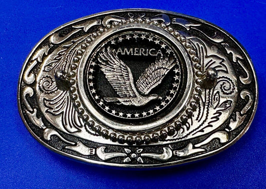 American Patriotic Bald Eagle Centered Flower Swirl Western Vintage Belt Buckle