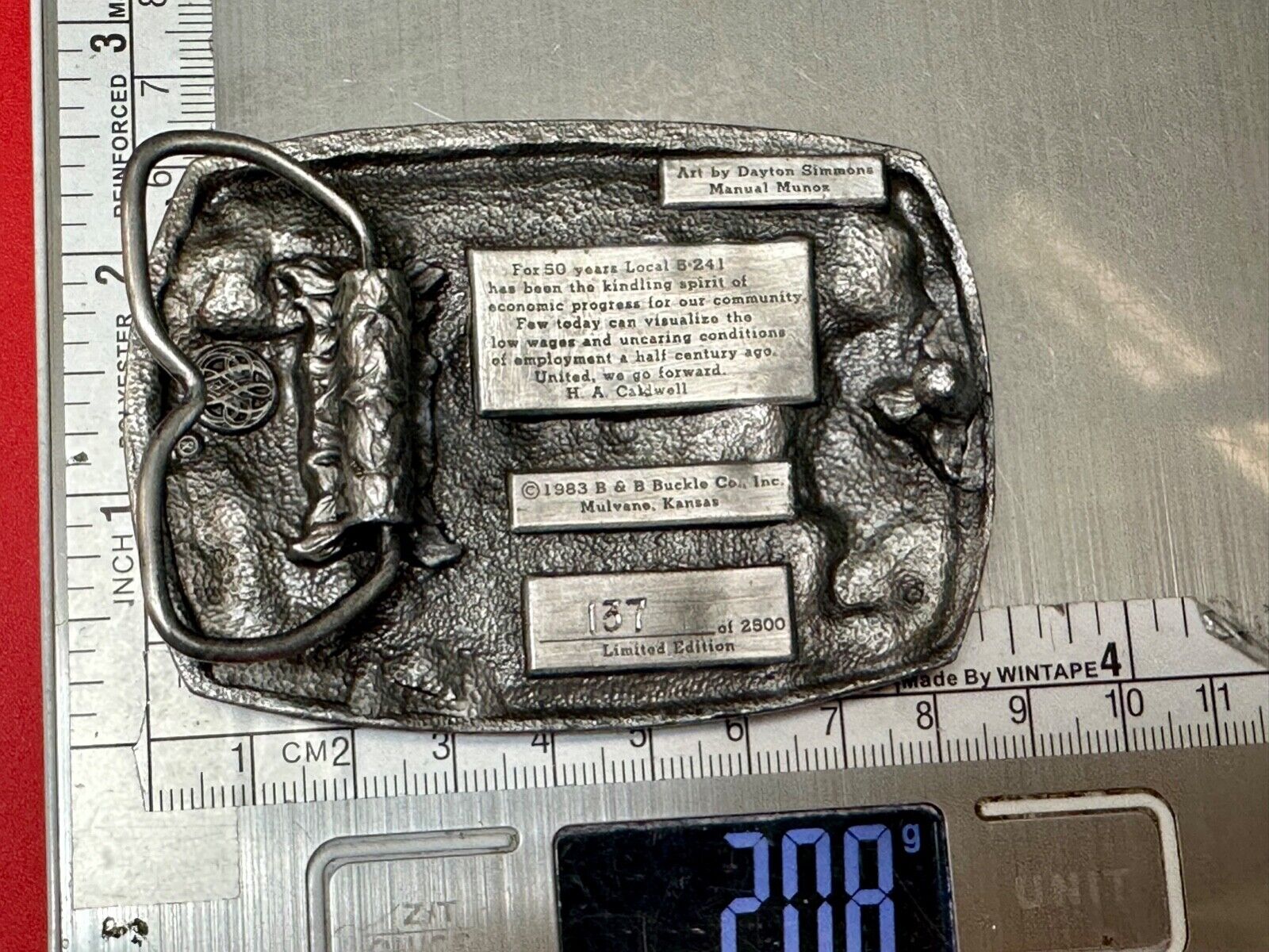 1983 El Dorado Kansas Local union 5 241 50th year celebration belt buckle