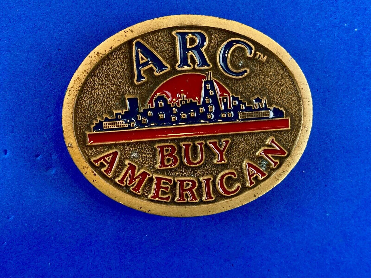 ARC Buy American C+D Hit 1980's Enamel Advertising Numbered USA Belt Buckle 