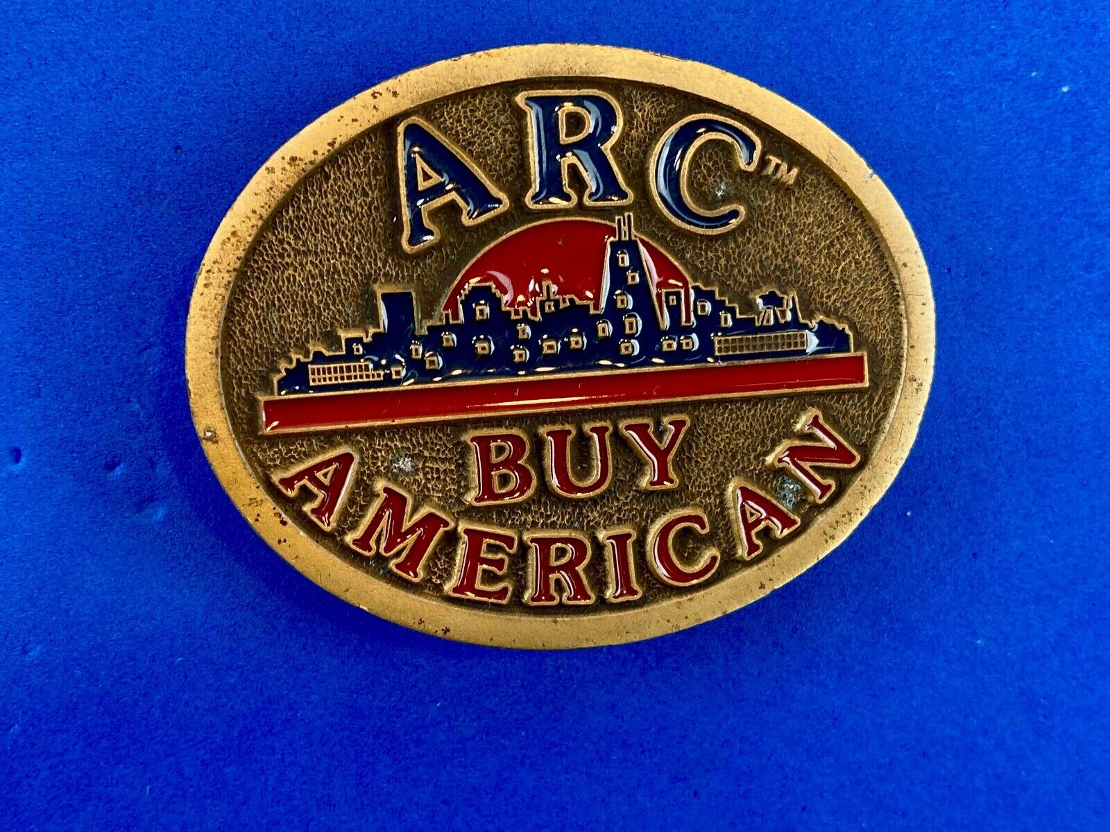 ARC Buy American C+D Hit 1980's Enamel Advertising Numbered USA Belt Buckle 