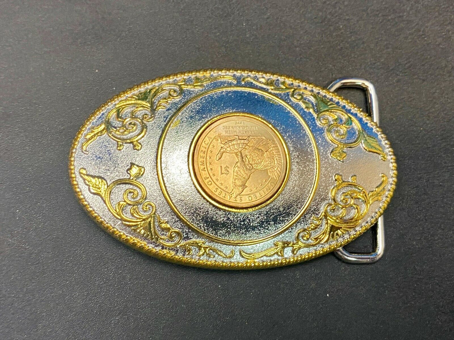 Treaty With Delaware First Commemorative Mint One Dollar Coin Belt Buckle & Coa