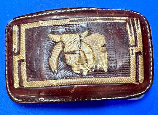 Unique Calf? Cow? Goat? Vintage brown leather stitched Belt Buckle
