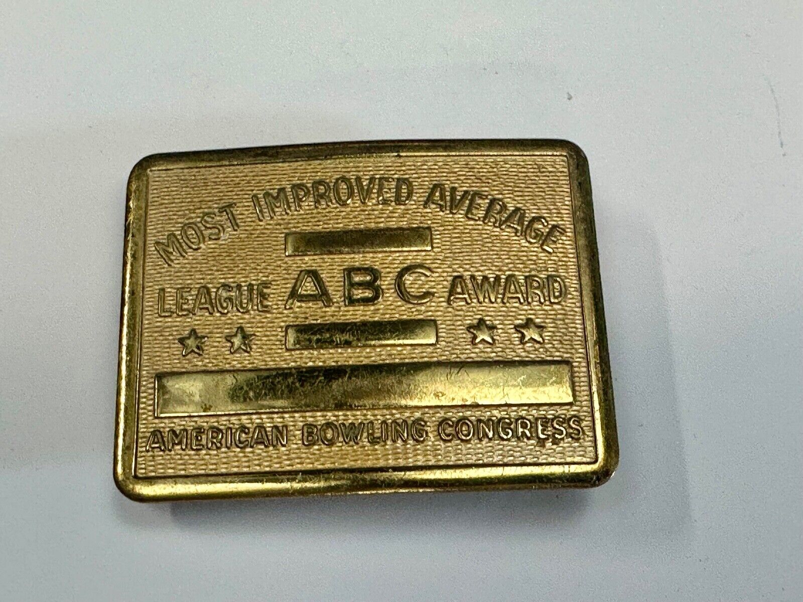 ABC Bowling League Award - NOT engraved most improved trophy NOS belt buckle