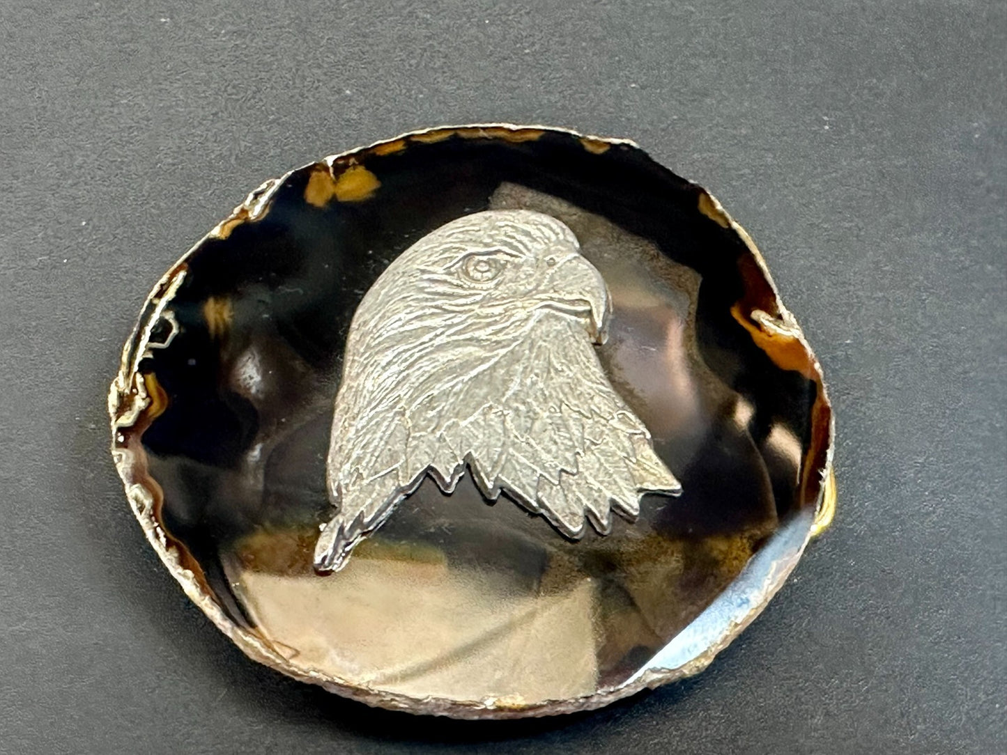 American Bald Eagle Head Carved Metal on Natural Stone Vintage Belt Buckle