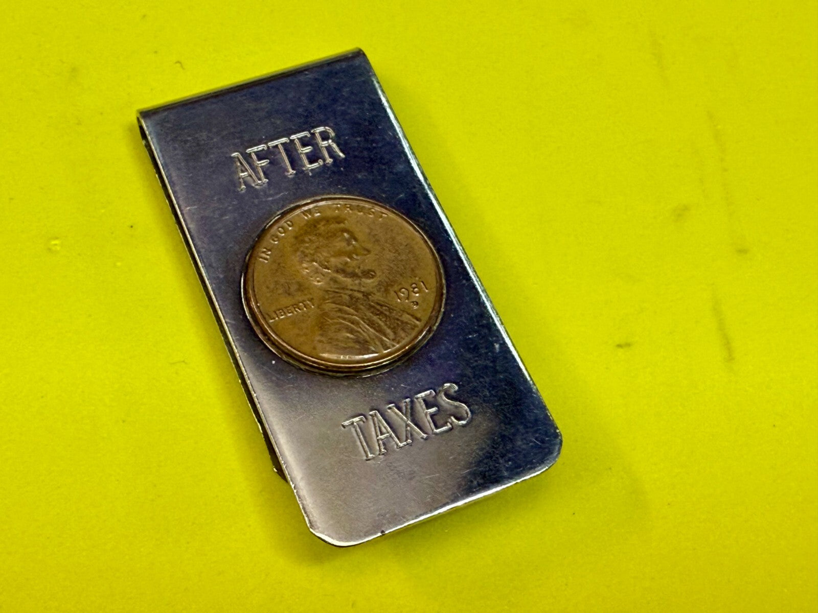 After Taxes! Single Lincoln 1981 Penny Vintage Funny Bill Cash Holder Money Clip
