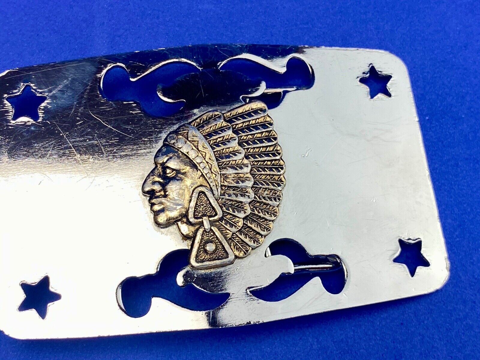 Vintage Japan Made Native American Indian bust head see through belt buckle