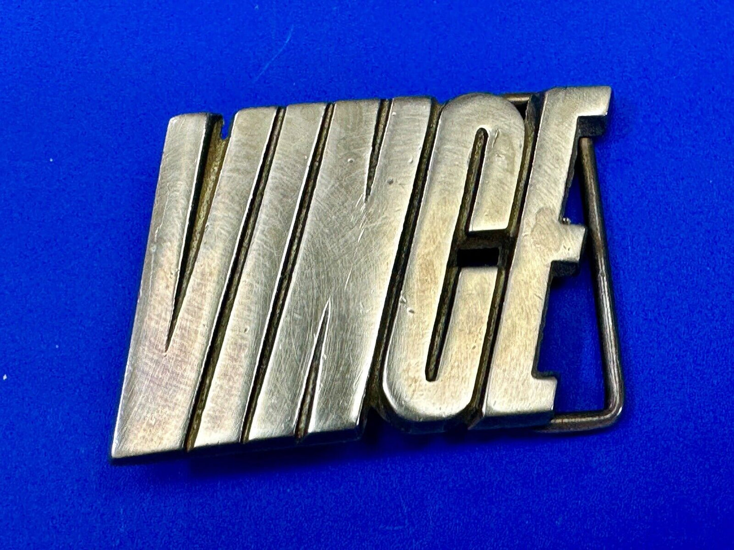 VINCE  custom name cutout block letter solid brass belt buckle by Baron Buckles