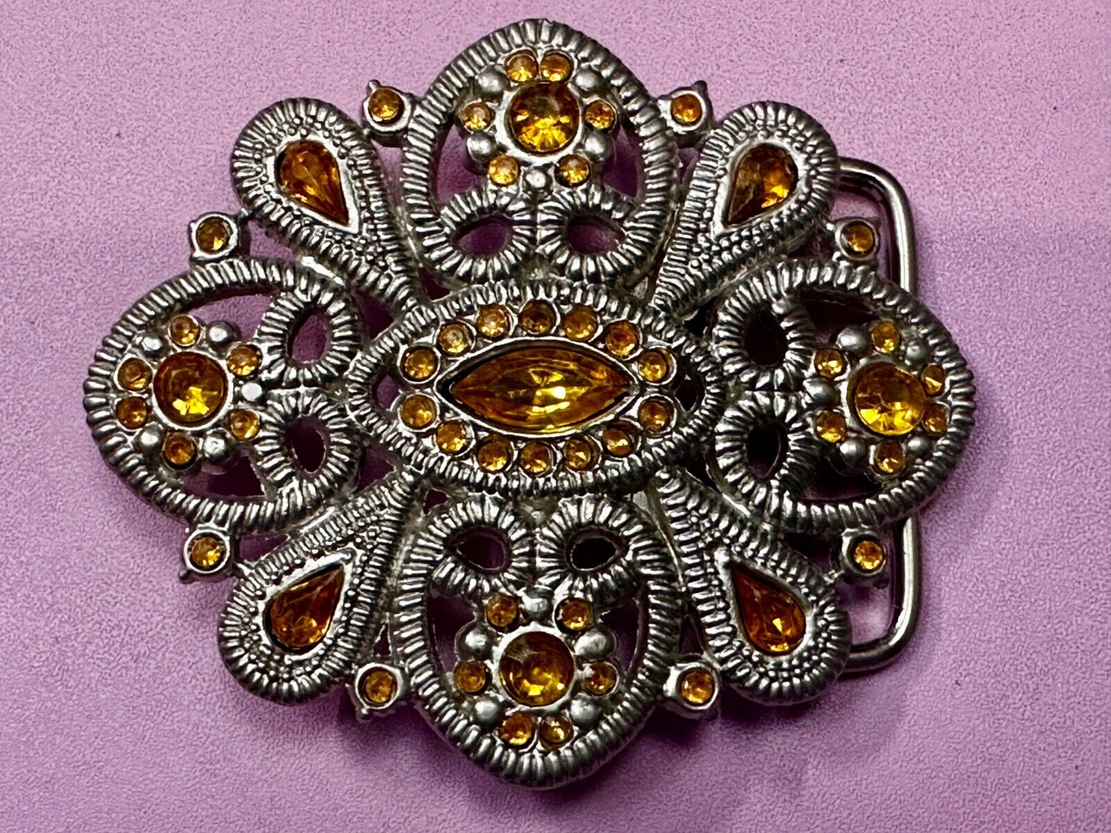 Victorian Style Yellow Rhinestone Jeweled Women's Ladies Fashion Belt Buckle