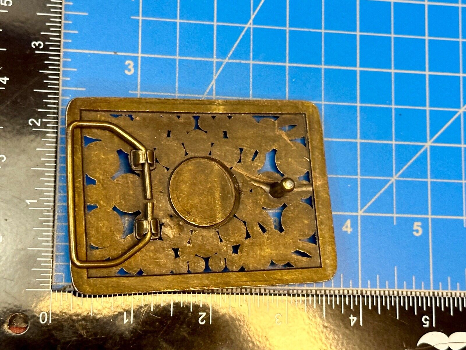 Antique Brass Style Hippie Vintage Belt Buckle With Tigers Eye In Center