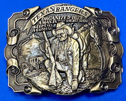 Texas Rangers Organized 1828 A man in the right who keeps on coming Belt Buckle