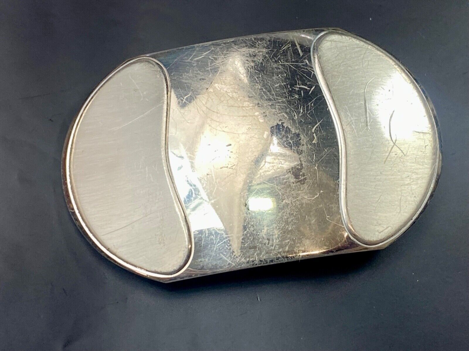 Vintage Justin Boot Co Maker Nickel Silver western belt buckle marked 36