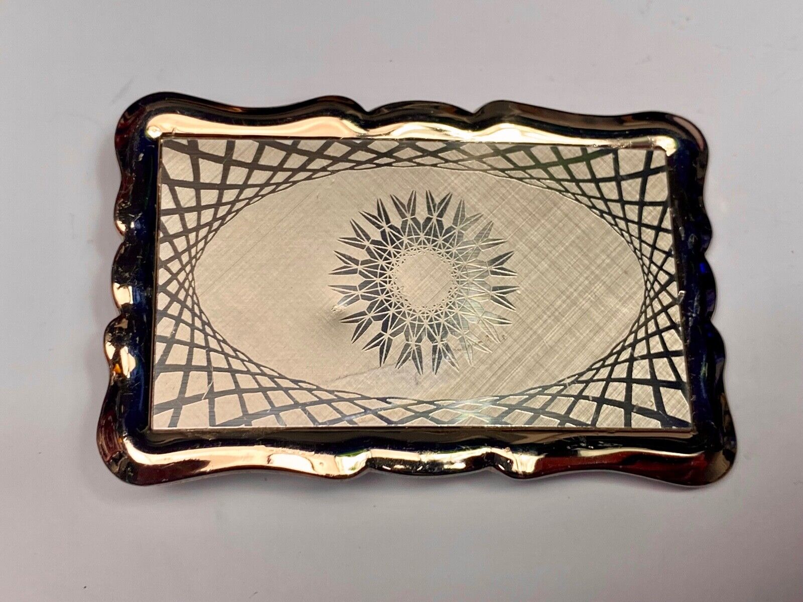 Vintage Etched Star Western Burst Pattern /  Swirl Belt Buckle 