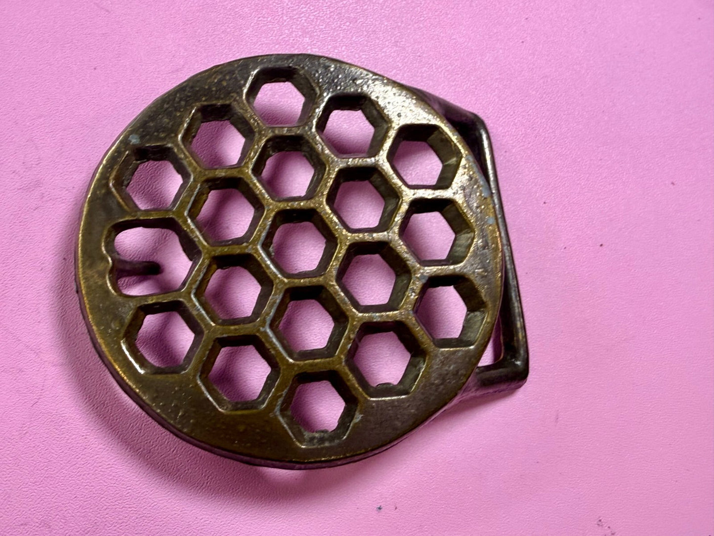 Artisan Welder Metalwork Abstract Honeycomb Open Work Vintage Belt Buckle