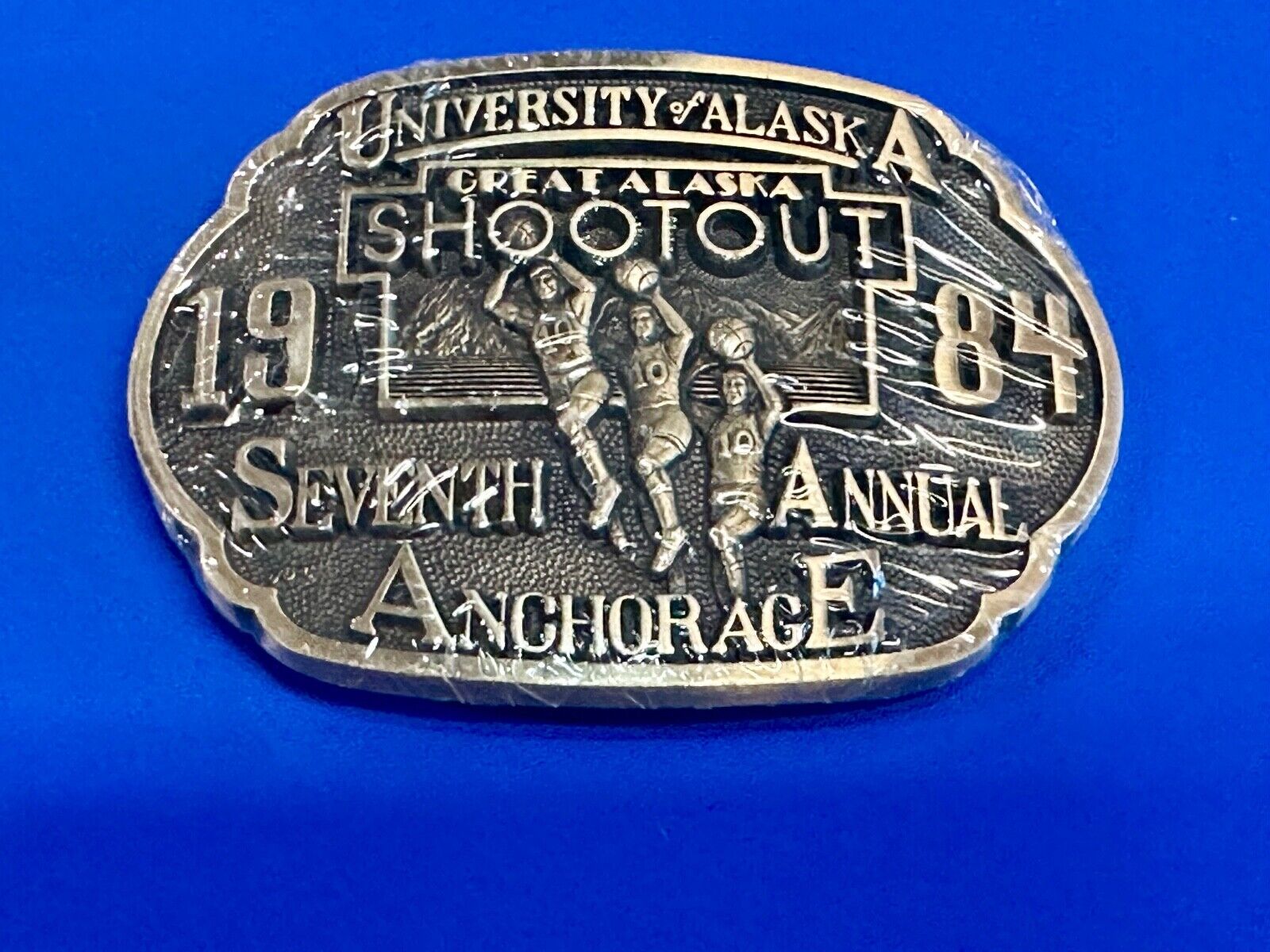 University of Alaska Great Shootout 1984 Brass NOS Belt Buckle - by Buck, ADM
