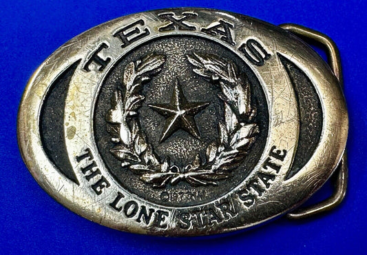 The Great State of Texas Lone Star State Solid Brass 1970s Belt Buckle