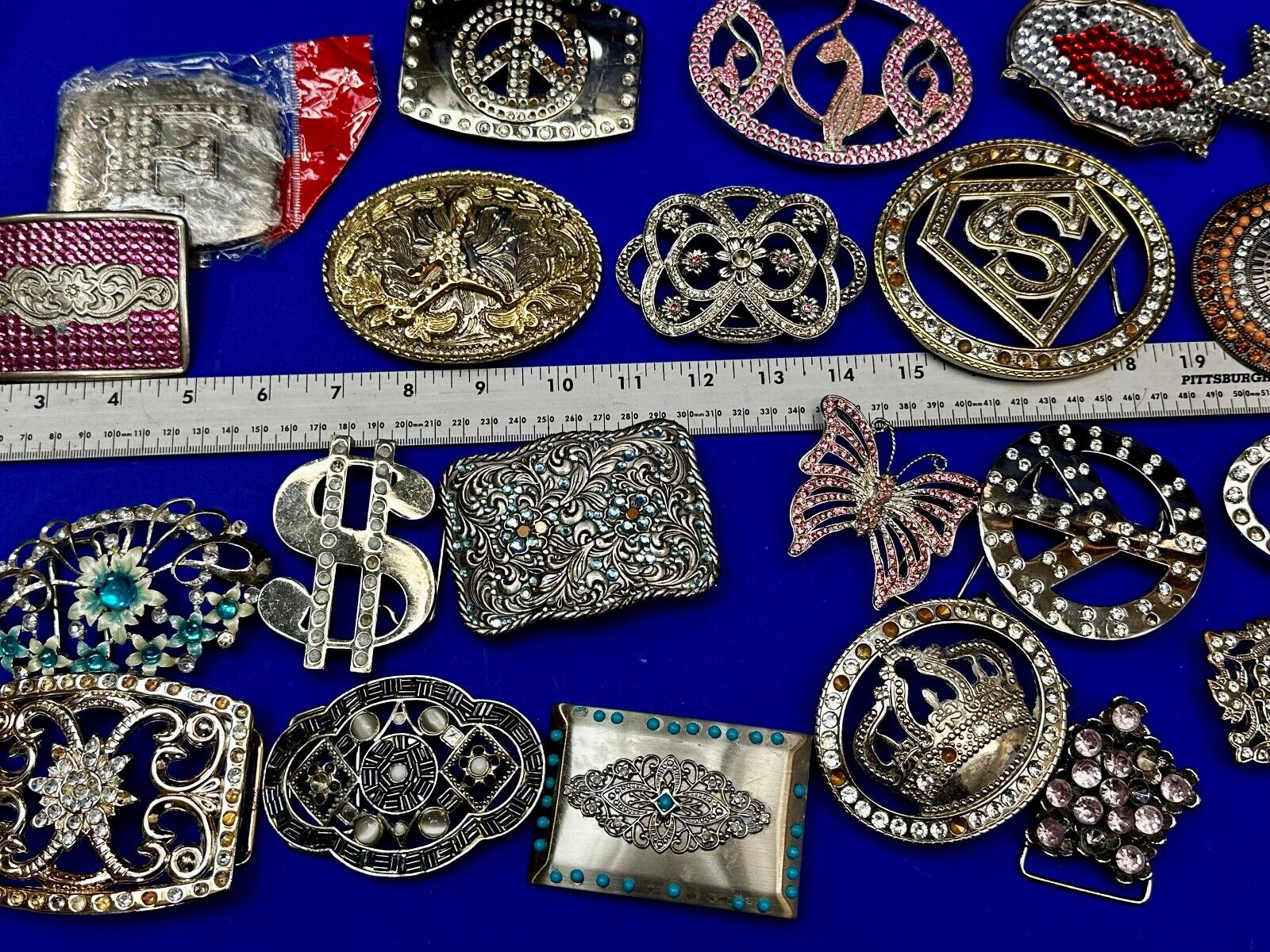22 Bulk Lot Junk Drawer Grab Bag of REPAIR Belt Buckle - Missing Rhinestone's