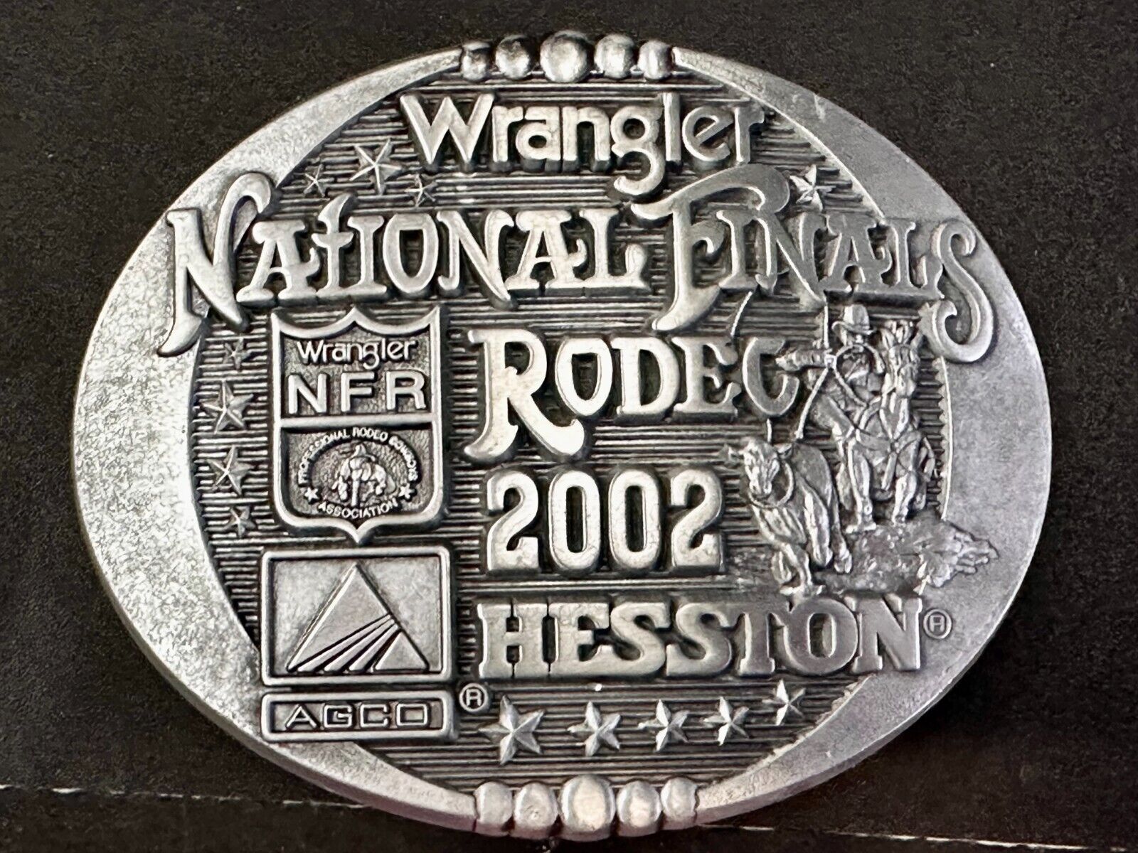 2002 Wrangler Hesston NFR National Finals Rodeo Montana Silversmiths Belt Buckle
