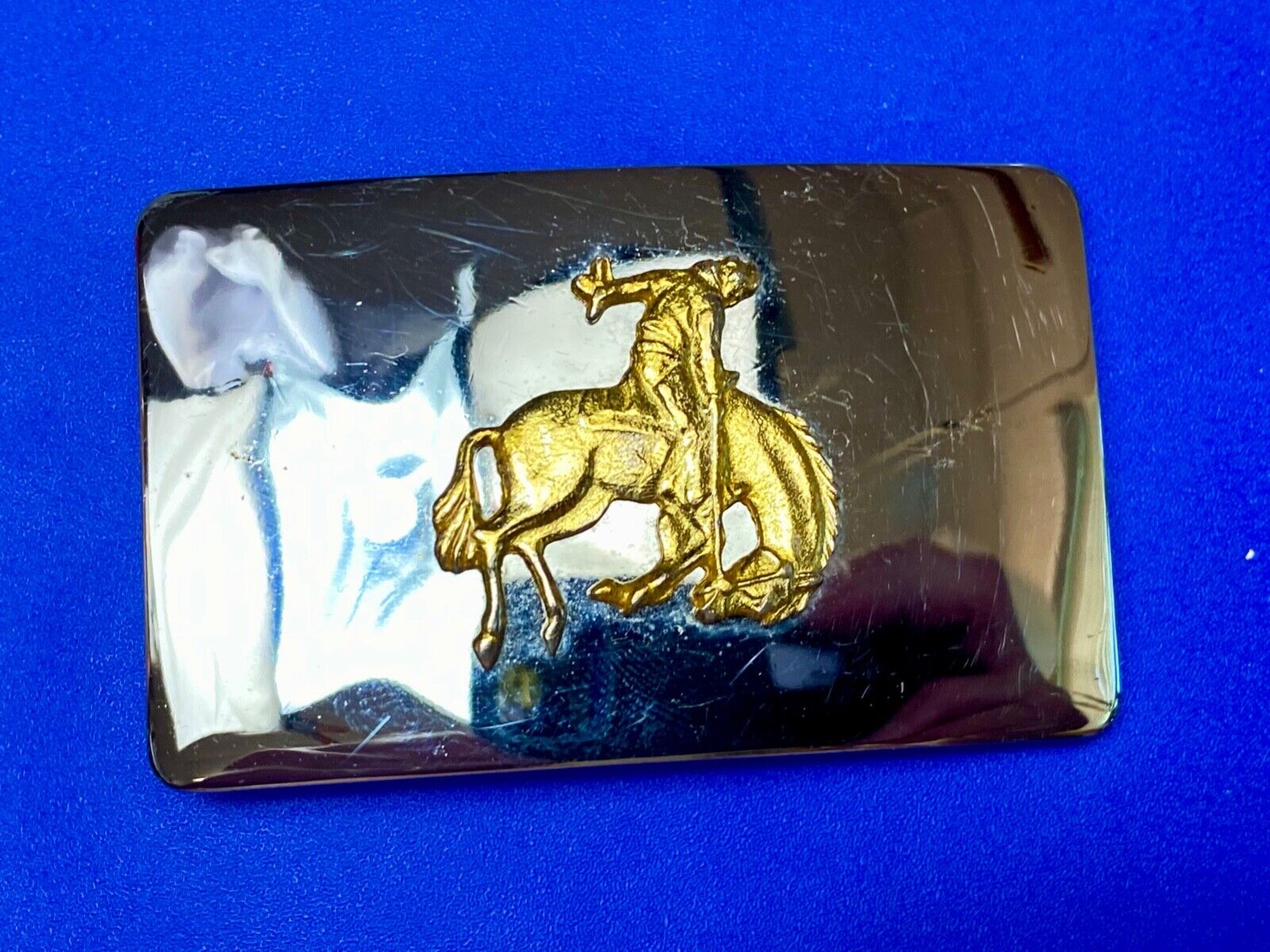 Vintage Lyn Tone Co Reflective  Saddle Bronc Rider two tone belt buckle