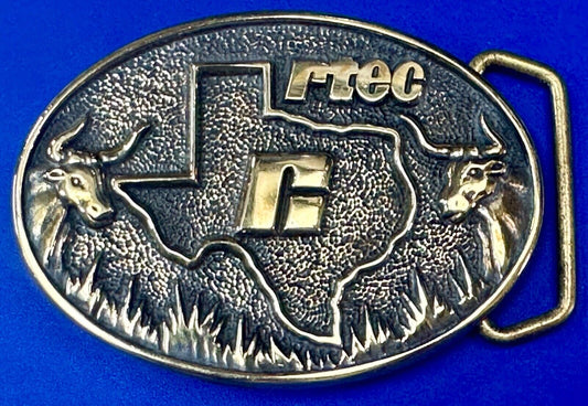 Texas RTEC Cattle Longhorn Cow Brass BTS Cowboy Western vintage belt buckle