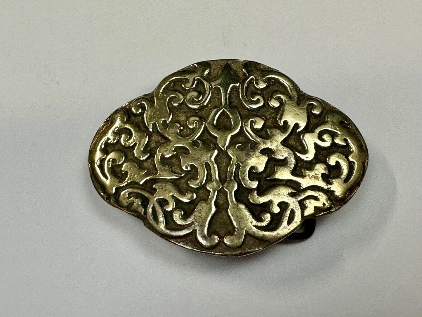 Vintage Hippie Hobo style curved swirl pattern cross solid brass belt buckle