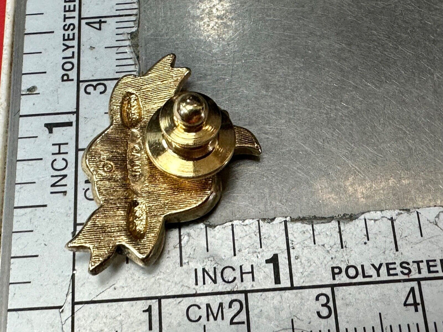 Apple Brooch Pin #1 Teacher Red Rhinestone Avon signed gold tone brooch