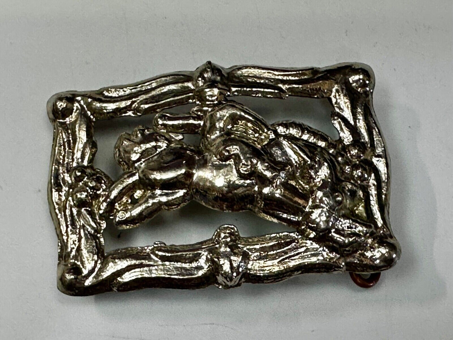 Unique silver tone Vintage Cowboy Saddle Bronc see through western belt buckle
