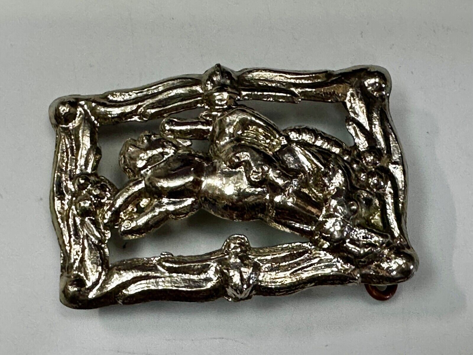 Unique silver tone Vintage Cowboy Saddle Bronc see through western belt buckle