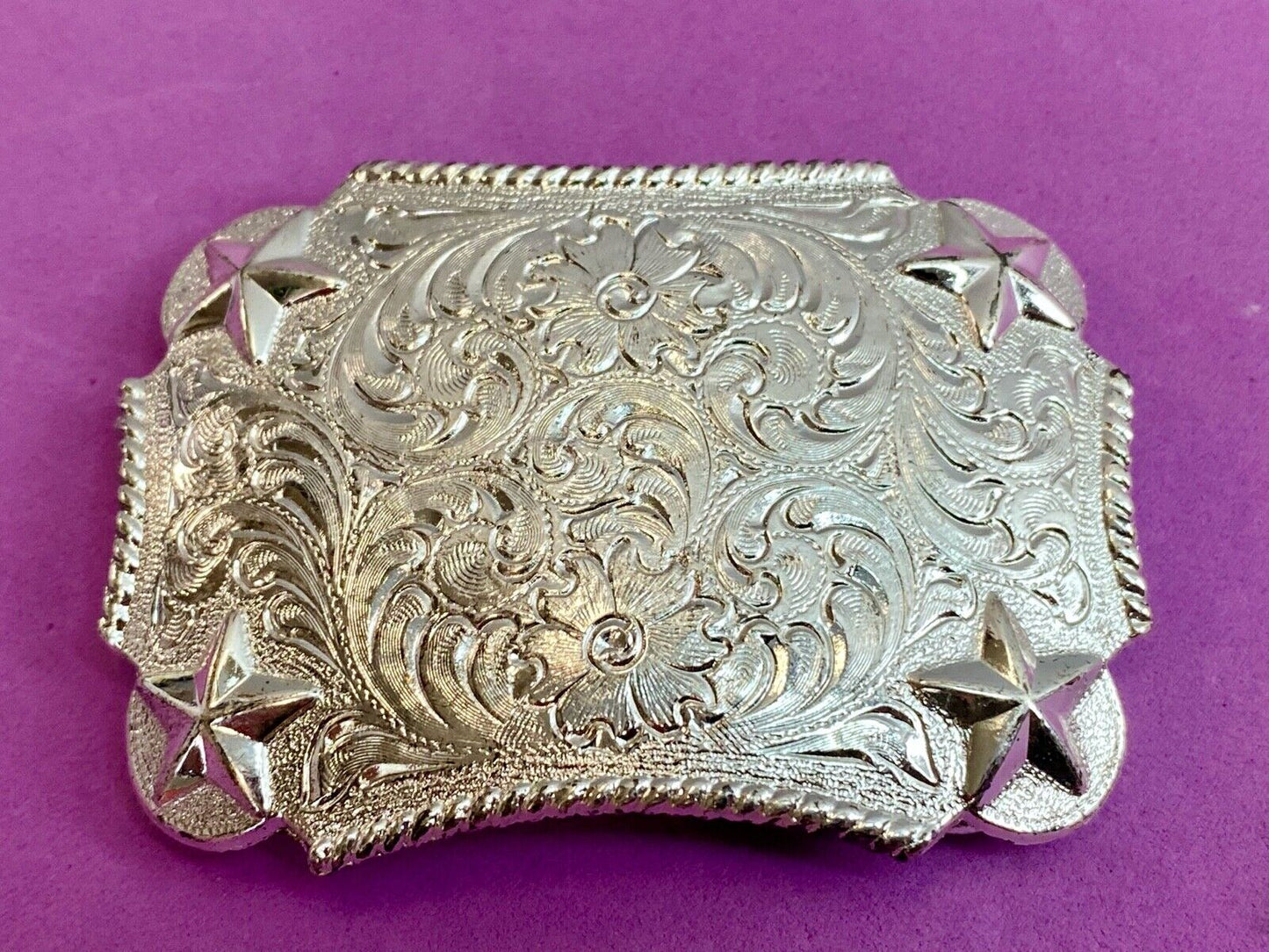 Vantage Taiwan made western rectangular belt buckle with flower star swirl