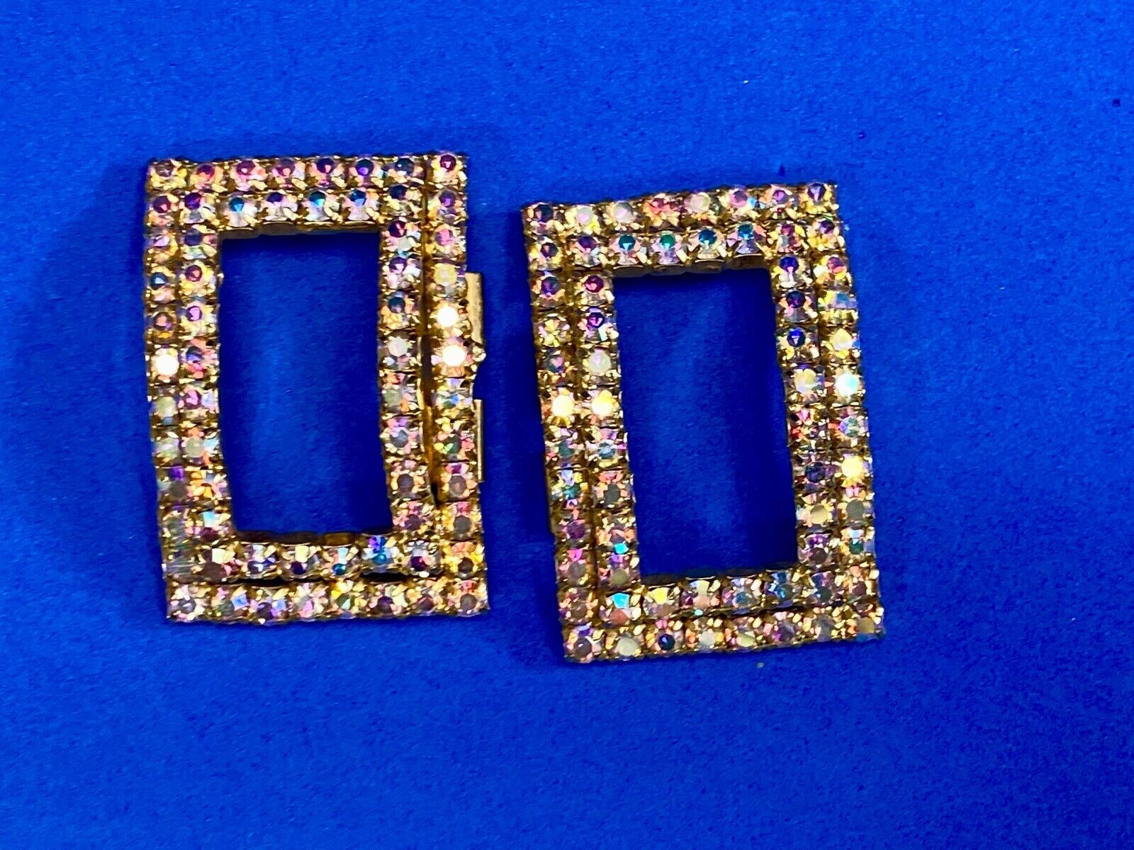 Vintage Interlocking Rectangles, Two Piece Rhinestone Covered Belt Buckle 