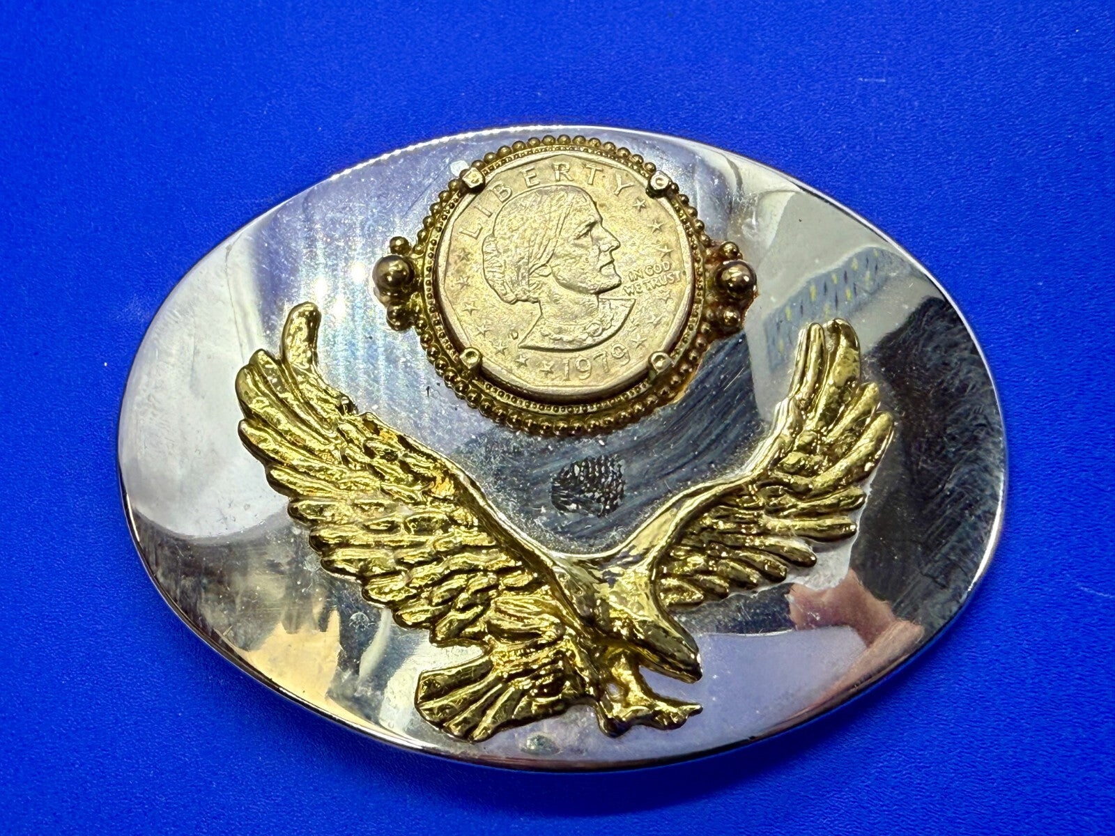 American Bald Eagle 1979 Susan B. Anthony Dollar Coin Collector Belt Buckle