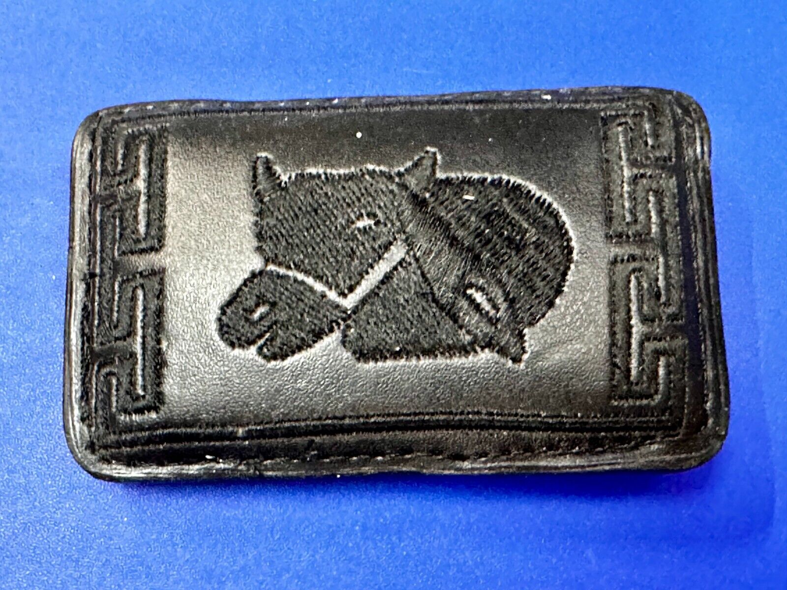 Vintage Horse Head On Black Leather Rectangular Belt Buckle