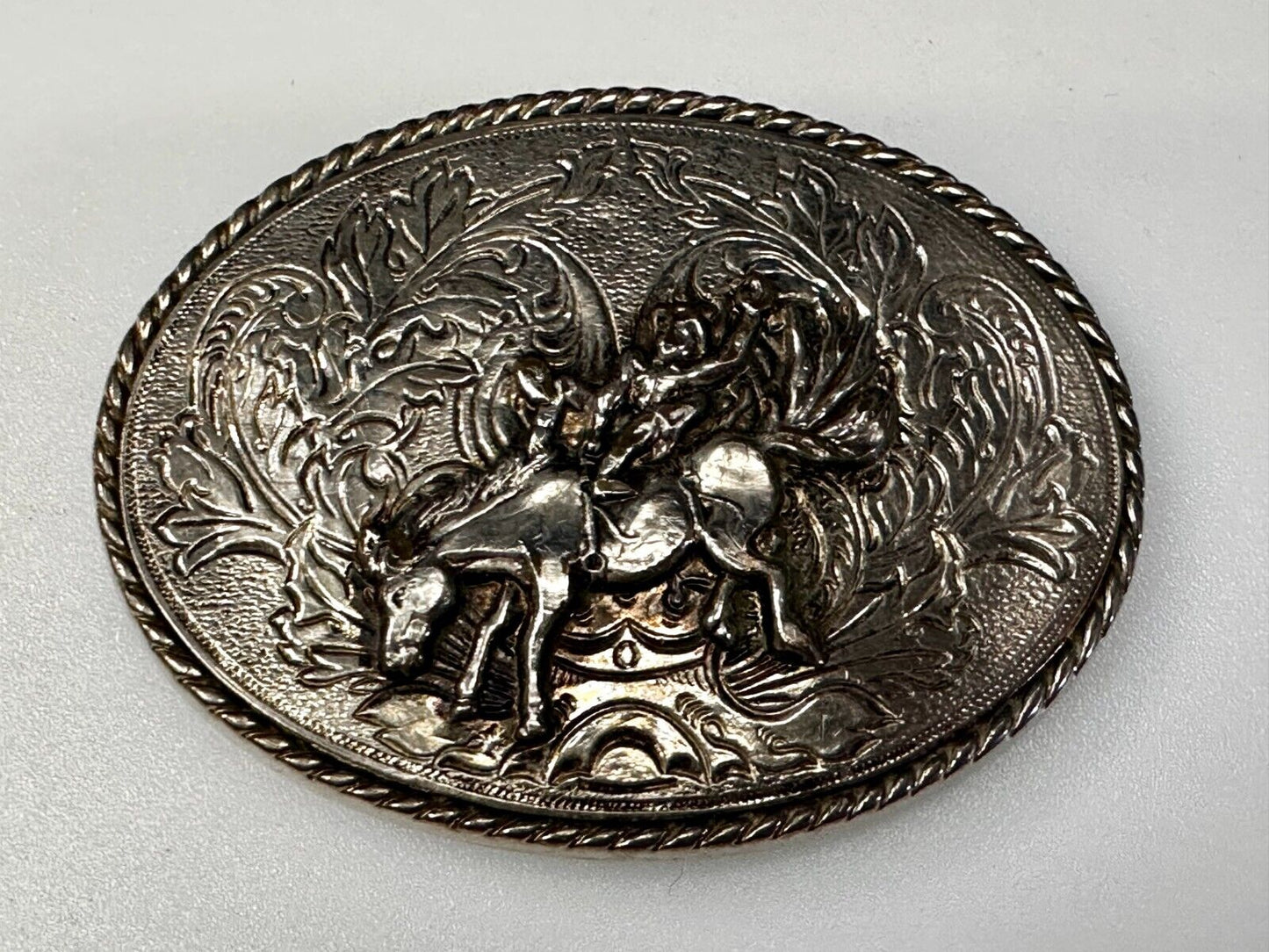 Taming the Wild Western Horse Vintage silver tone oval Belt Buckle 